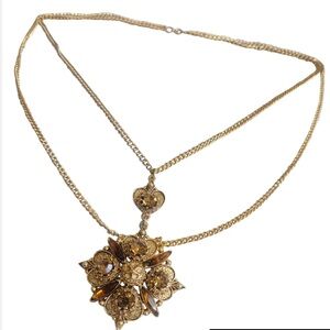 Vintage FLORENZA Signed Victorian Renaissance Revival Topaz Rhinestone Necklace